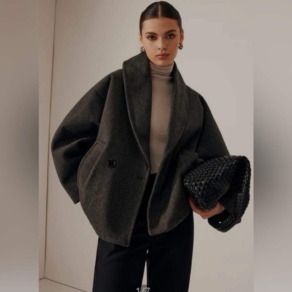 Commense Tweed Pockets Loose Coat
